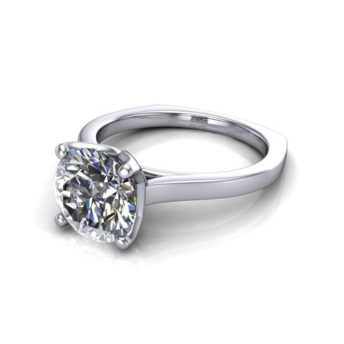 Destiny round solitaire engagement ring in 14K White Gold with plain band, three-quarter perspective view