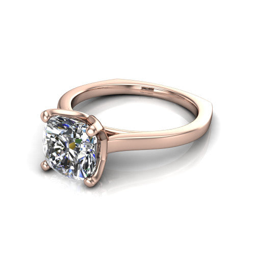 Destiny cushion halo engagement ring in 18K Rose Gold with pavé halo, three-quarter perspective view