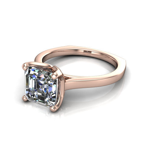 Destiny asscher halo engagement ring in 14K Rose Gold with pavé halo, three-quarter perspective view
