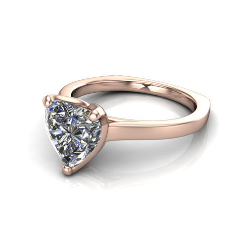 Destiny heart solitaire engagement ring in 14K Rose Gold with plain band, three-quarter perspective view
