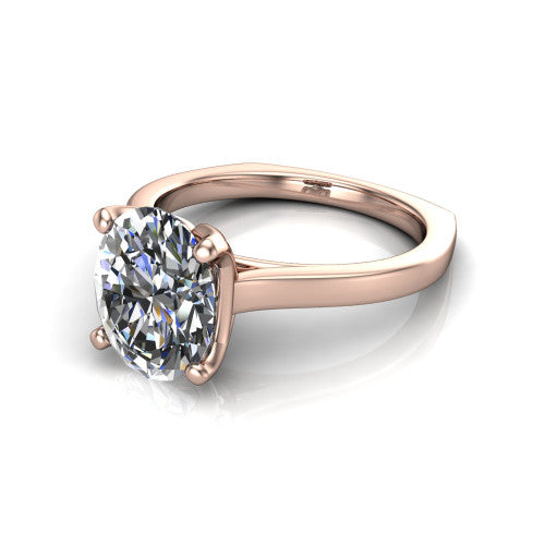 Destiny oval solitaire engagement ring in 14K Rose Gold with plain band, three-quarter perspective view