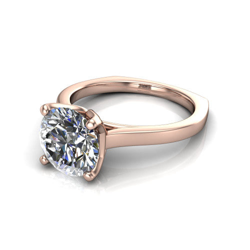 Destiny round solitaire engagement ring in 14K Rose Gold with plain band, three-quarter perspective view