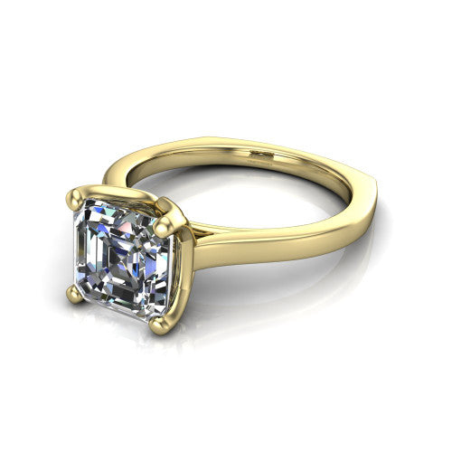 Destiny asscher halo engagement ring in 14K Yellow Gold with pavé halo, three-quarter perspective view
