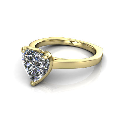 Destiny heart solitaire engagement ring in 18K Yellow Gold with plain band, three-quarter perspective view