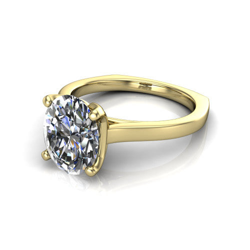 Destiny oval solitaire engagement ring in 18K Yellow Gold with plain band, three-quarter perspective view