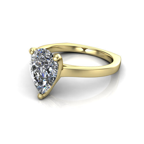 Destiny pear solitaire engagement ring in 18K Yellow Gold with plain band, three-quarter perspective view
