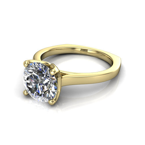 Destiny round solitaire engagement ring in 18K Yellow Gold with plain band, three-quarter perspective view