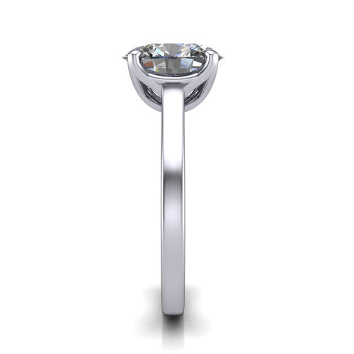 Destiny oval solitaire engagement ring in 18K White Gold with plain band, side profile showing the band