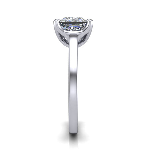 Destiny princess solitaire engagement ring in Platinum with plain band, side profile showing the band
