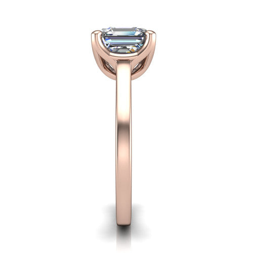 Destiny asscher halo engagement ring in 18K Rose Gold with pavé halo, side profile showing the band