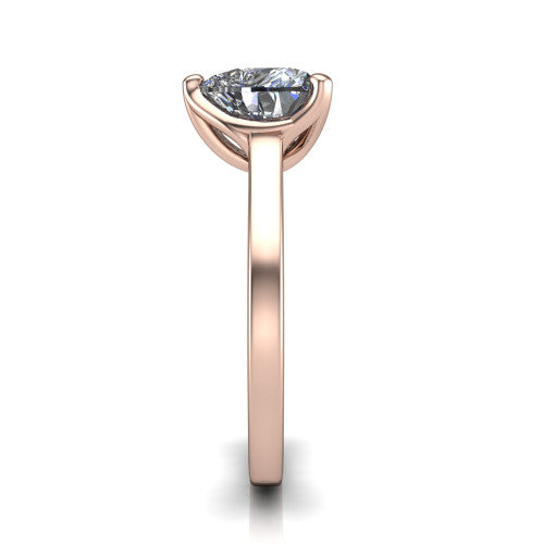 Destiny heart solitaire engagement ring in 14K Rose Gold with plain band, side profile showing the band