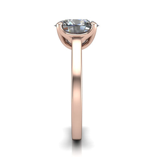Destiny oval solitaire engagement ring in 14K Rose Gold with plain band, side profile showing the band