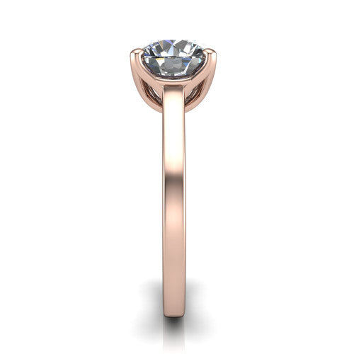 Destiny round solitaire engagement ring in 18K Rose Gold with plain band, side profile showing the band