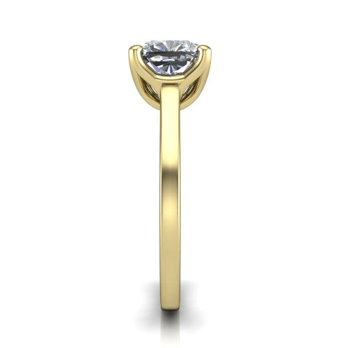 Destiny cushion halo engagement ring in 14K Yellow Gold with pavé halo, side profile showing the band