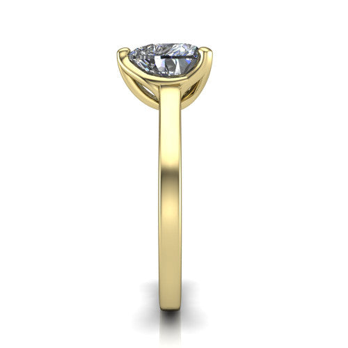 Destiny heart solitaire engagement ring in 14K Yellow Gold with plain band, side profile showing the band