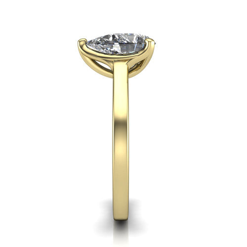 Destiny pear solitaire engagement ring in 18K Yellow Gold with plain band, side profile showing the band