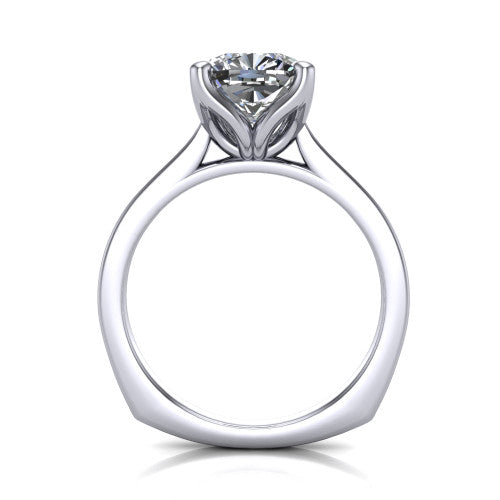 Destiny cushion halo engagement ring in 14K White Gold with pavé halo, through-finger front profile