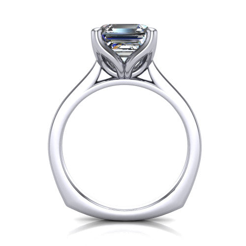 Destiny asscher halo engagement ring in 14K White Gold with pavé halo, through-finger front profile