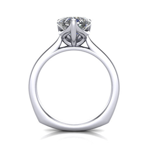 Destiny heart solitaire engagement ring in Platinum with plain band, through-finger front profile