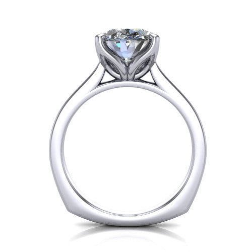 Destiny oval solitaire engagement ring in 18K White Gold with plain band, through-finger front profile