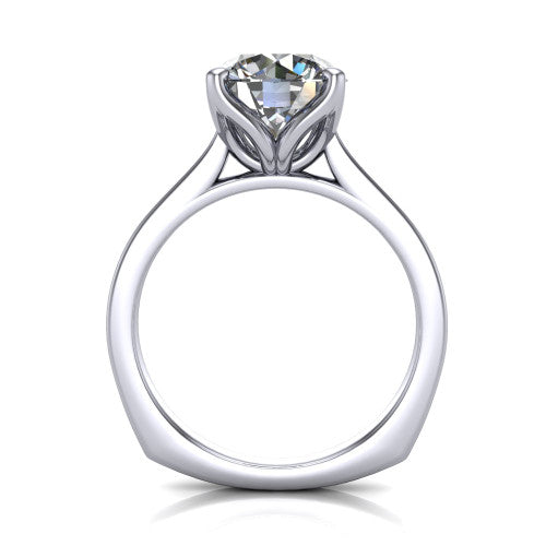 Destiny round solitaire engagement ring in 14K White Gold with plain band, through-finger front profile