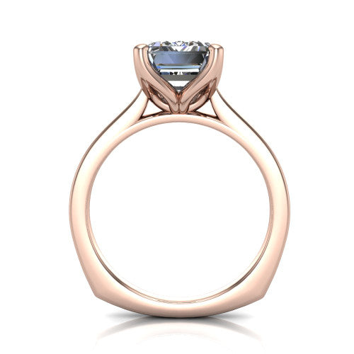 Destiny emerald solitaire engagement ring in 14K Rose Gold with plain band, through-finger front profile