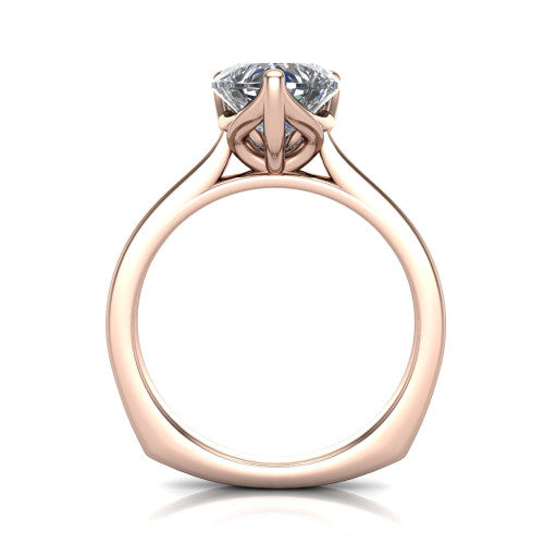 Destiny heart solitaire engagement ring in 14K Rose Gold with plain band, through-finger front profile