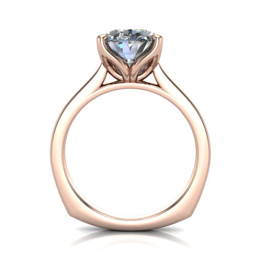 Destiny oval solitaire engagement ring in 14K Rose Gold with plain band, through-finger front profile