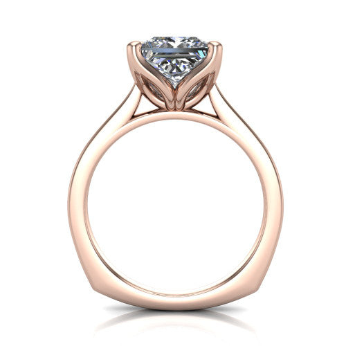 Destiny princess solitaire engagement ring in 18K Rose Gold with plain band, through-finger front profile
