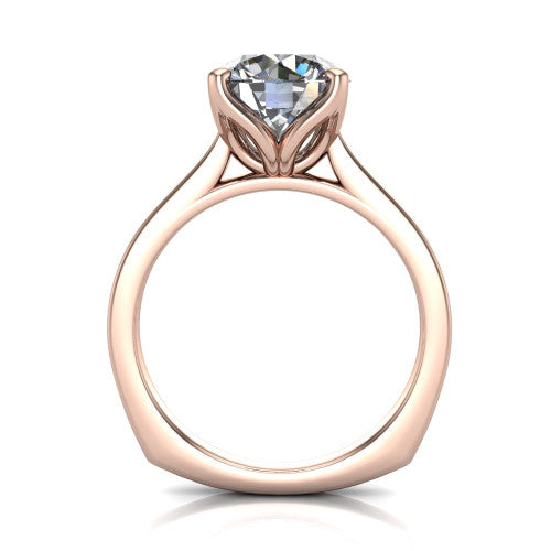 Destiny round solitaire engagement ring in 18K Rose Gold with plain band, through-finger front profile