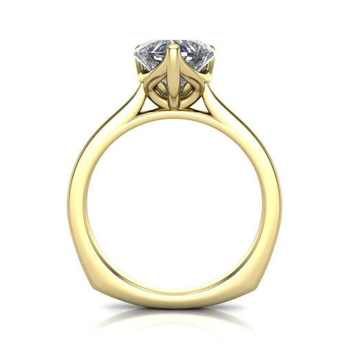 Destiny heart solitaire engagement ring in 14K Yellow Gold with plain band, through-finger front profile