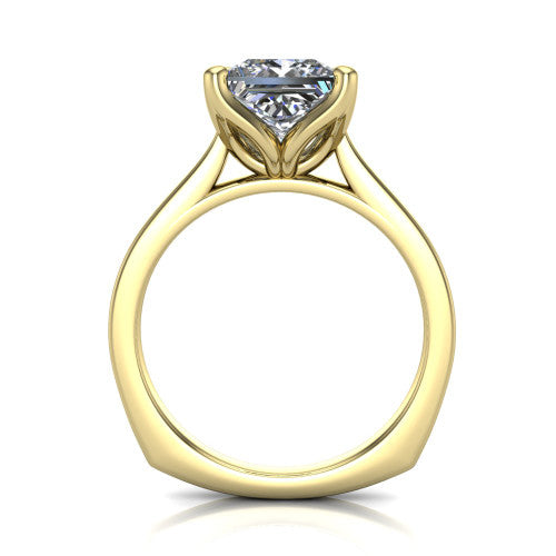 Destiny princess solitaire engagement ring in 14K Yellow Gold with plain band, through-finger front profile
