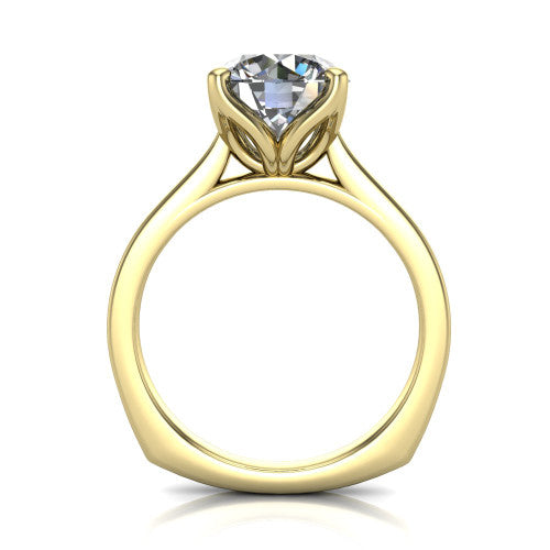 Destiny round solitaire engagement ring in 18K Yellow Gold with plain band, through-finger front profile