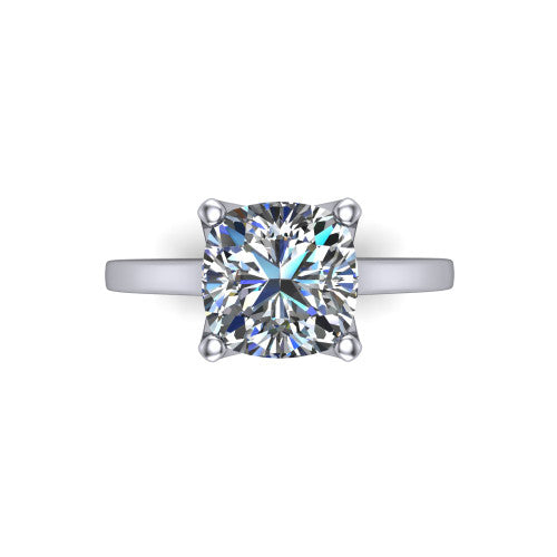 Destiny cushion halo engagement ring in 18K White Gold with pavé halo, top-down view