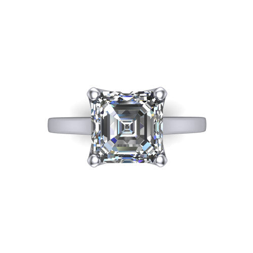 Destiny asscher halo engagement ring in 18K White Gold with pavé halo, top-down view
