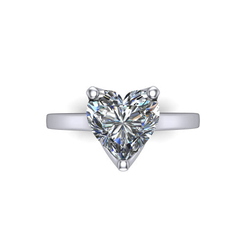 Destiny heart solitaire engagement ring in 18K White Gold with plain band, top-down view