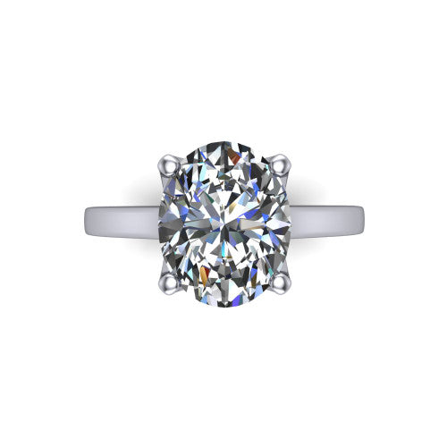 Destiny oval solitaire engagement ring in Platinum with plain band, top-down view