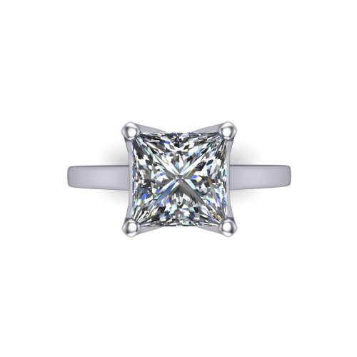 Destiny princess solitaire engagement ring in 18K White Gold with plain band, top-down view