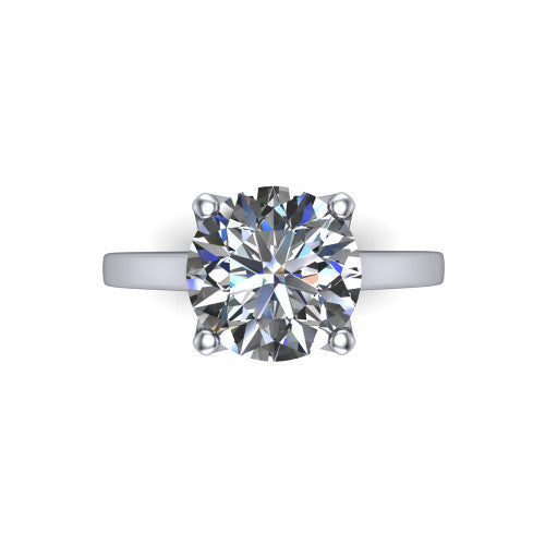 Destiny round solitaire engagement ring in 14K White Gold with plain band, top-down view