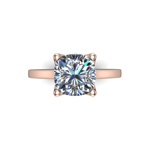 Destiny cushion halo engagement ring in 18K Rose Gold with pavé halo, top-down view