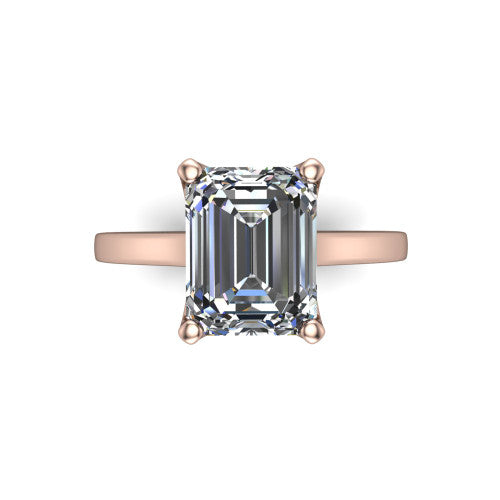 Destiny emerald solitaire engagement ring in 18K Rose Gold with plain band, top-down view