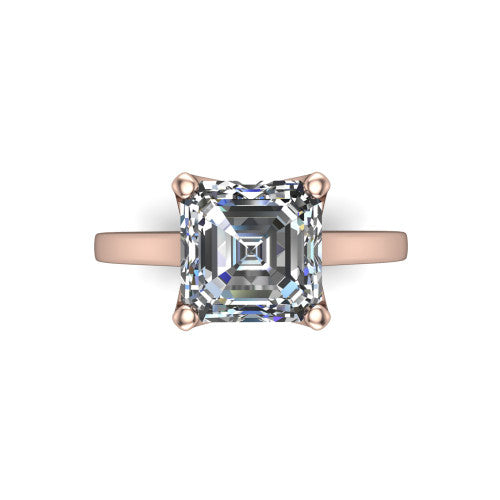 Destiny asscher halo engagement ring in 18K Rose Gold with pavé halo, top-down view