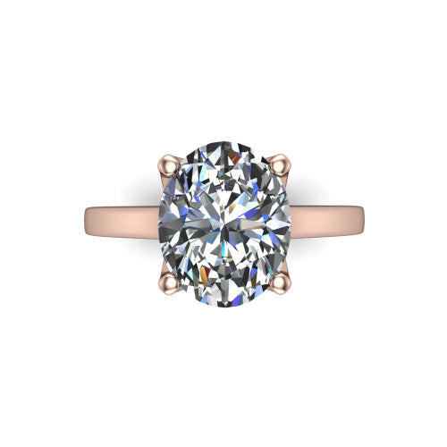 Destiny oval solitaire engagement ring in 18K Rose Gold with plain band, top-down view