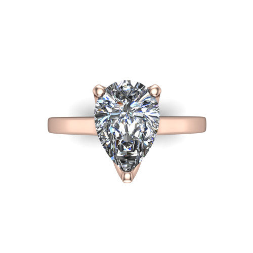 Destiny pear solitaire engagement ring in 18K Rose Gold with plain band, top-down view