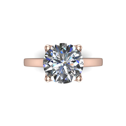 Destiny round solitaire engagement ring in 18K Rose Gold with plain band, top-down view