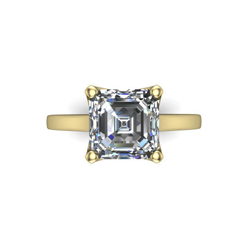 Destiny asscher halo engagement ring in 18K Yellow Gold with pavé halo, top-down view