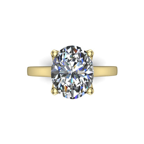 Destiny oval solitaire engagement ring in 18K Yellow Gold with plain band, top-down view