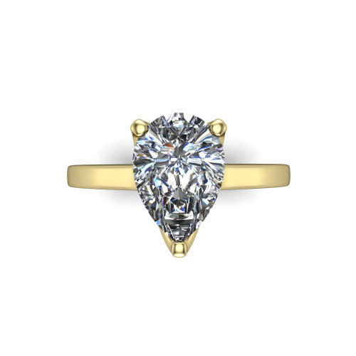 Destiny pear solitaire engagement ring in 18K Yellow Gold with plain band, top-down view