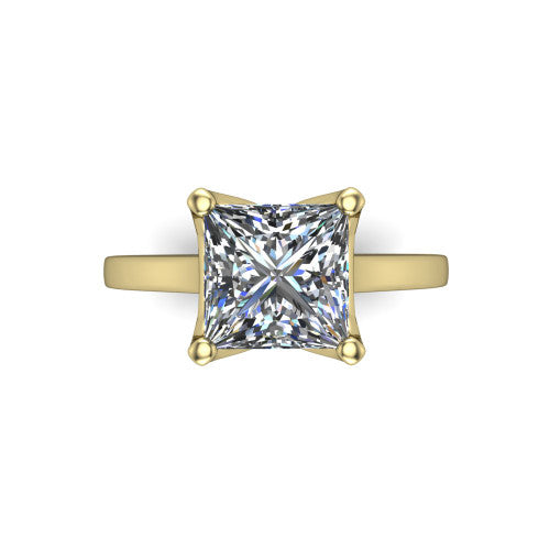 Destiny princess solitaire engagement ring in 14K Yellow Gold with plain band, top-down view