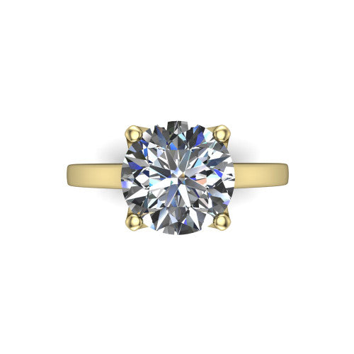 Destiny round solitaire engagement ring in 14K Yellow Gold with plain band, top-down view
